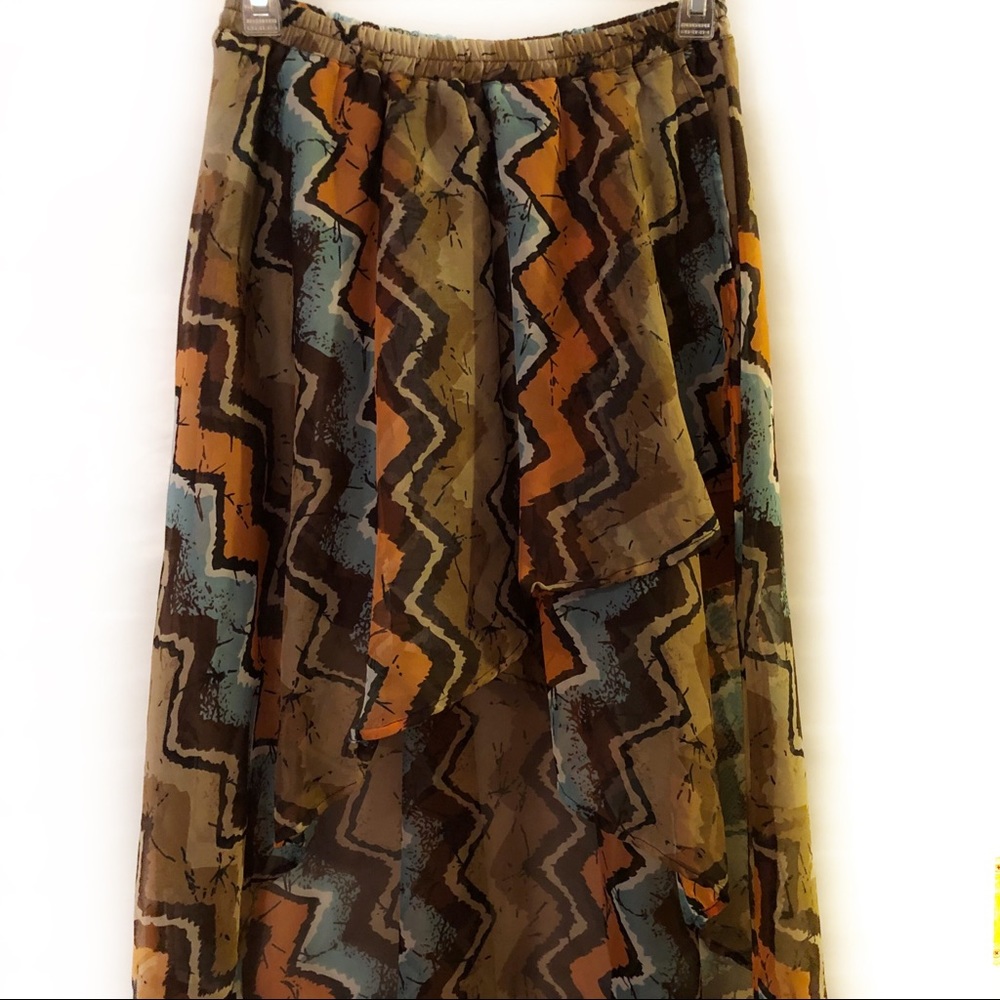 Passport Fall Autumn Aztec Print High Low Skirt L - Picture 2 of 5